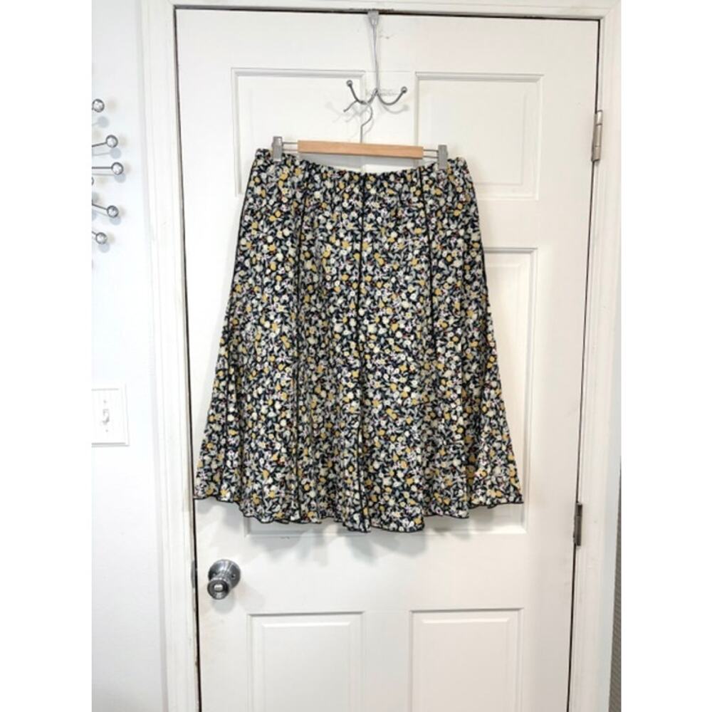 Cottagecore Floral Lemon Print‎ Midi Skirt Sz L Lined Cotton Daisy Coquette Boho - Picture 2 of 11
